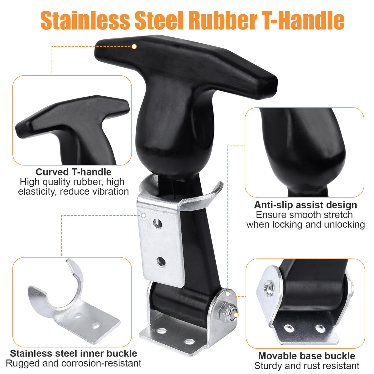 Rubber Bonnet Latch Flexible T-Handle Hasp with Brackets