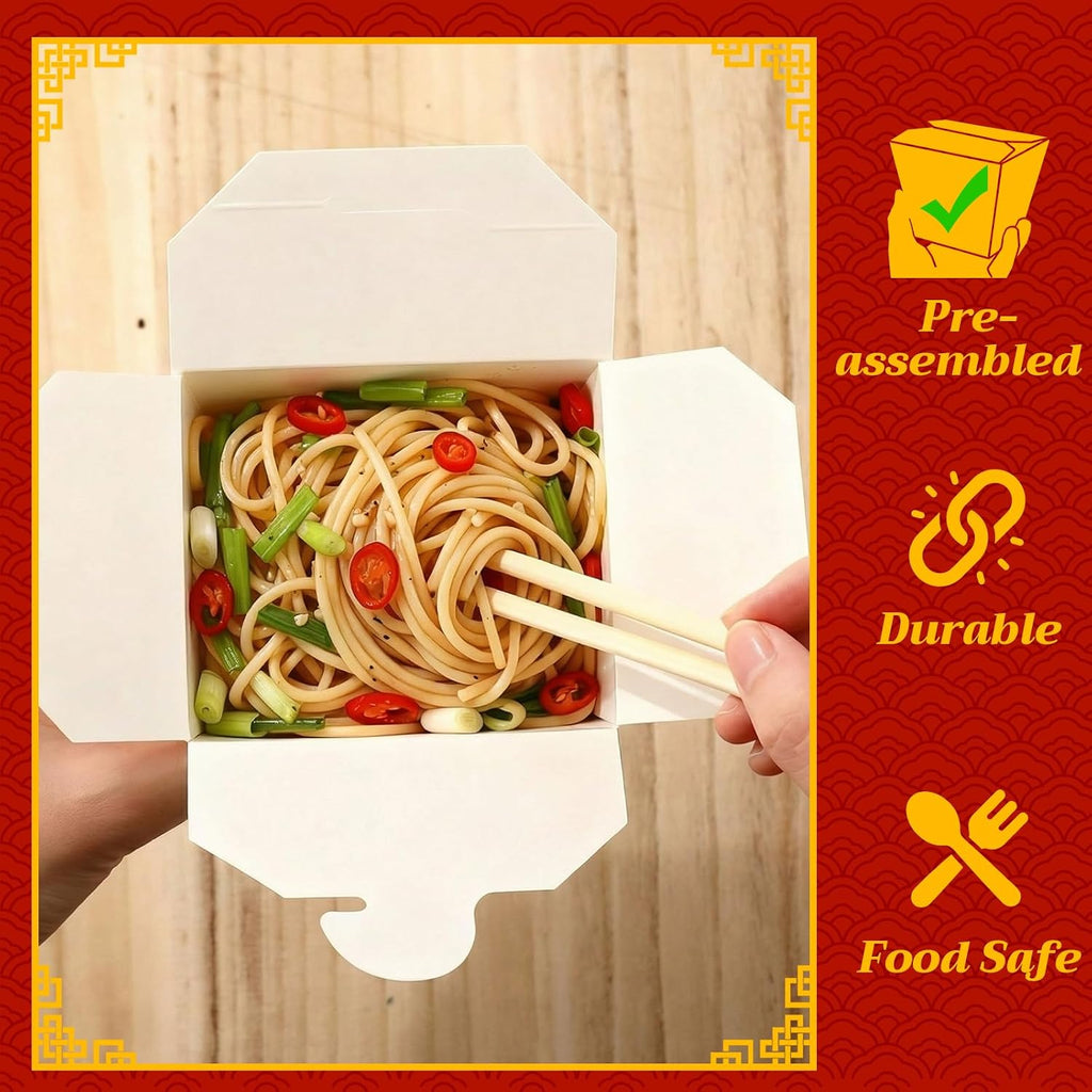 50 Sets Chinese Take out Boxes with Separated Chopsticks 16 oz