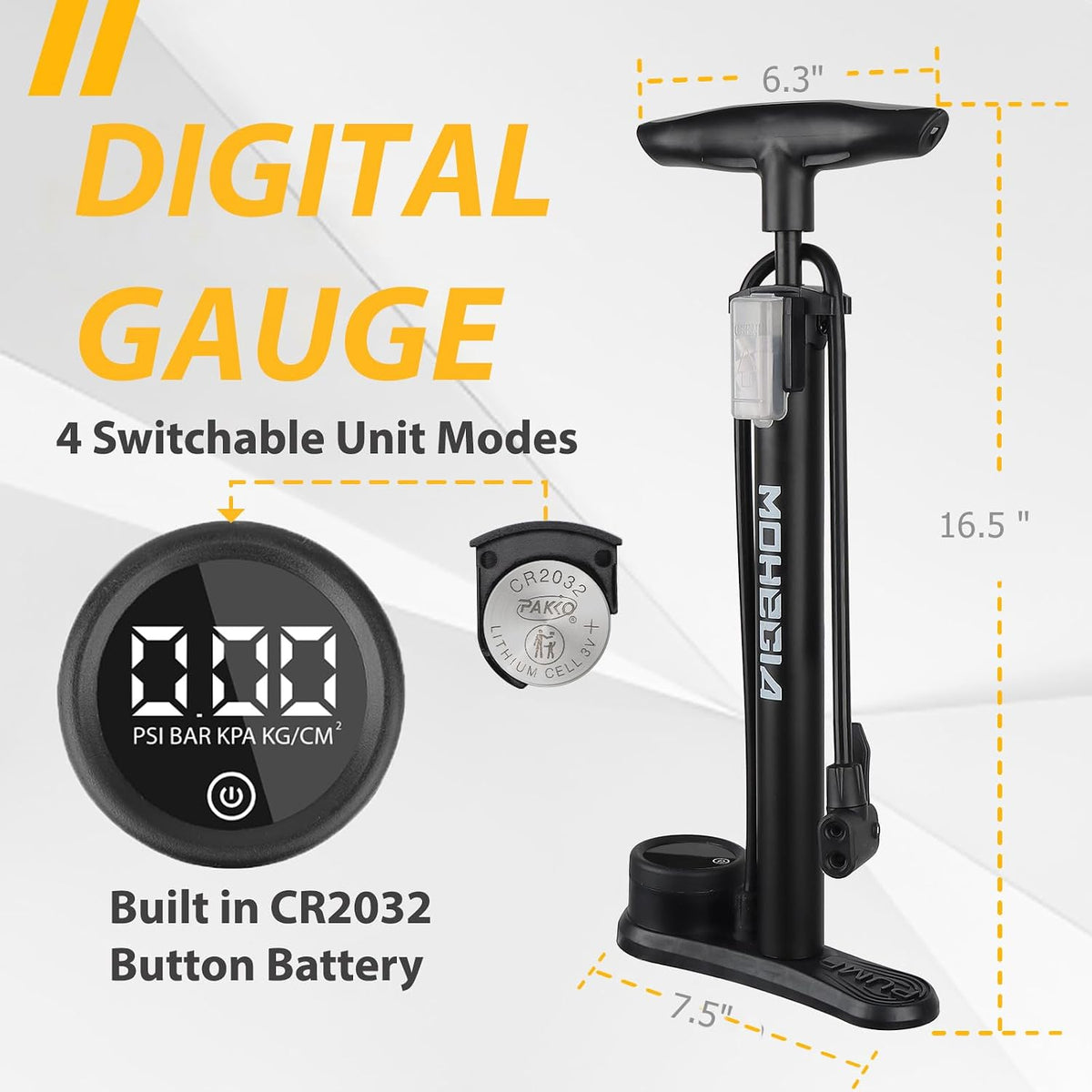 Bike Floor Pump with Gauge: Air Bicycle Pump with High Pressure 160 PSI,Fits Schrader and Presta Valve -Inflator with