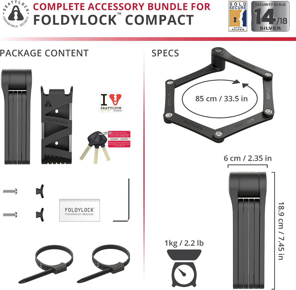 FoldyLock Compact Lightweight Patented Folding Bike Lock 33.5 in | Award Winning Smart Secure Guard High Security