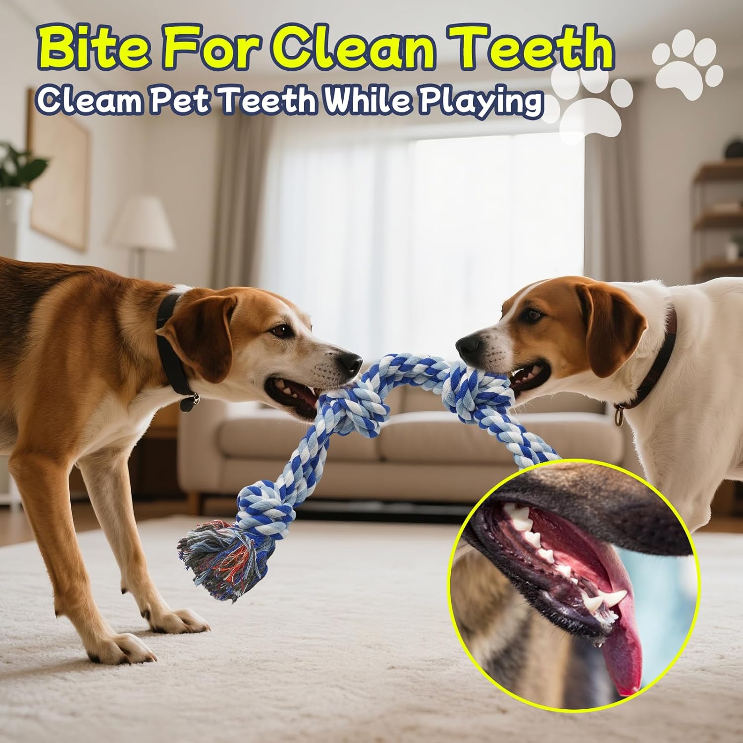 [4 Pack] Dog Rope Toys for Aggressive Chewers, Nearly Indestructible Tug of War Toys for Large & Medium Dogs, 100%