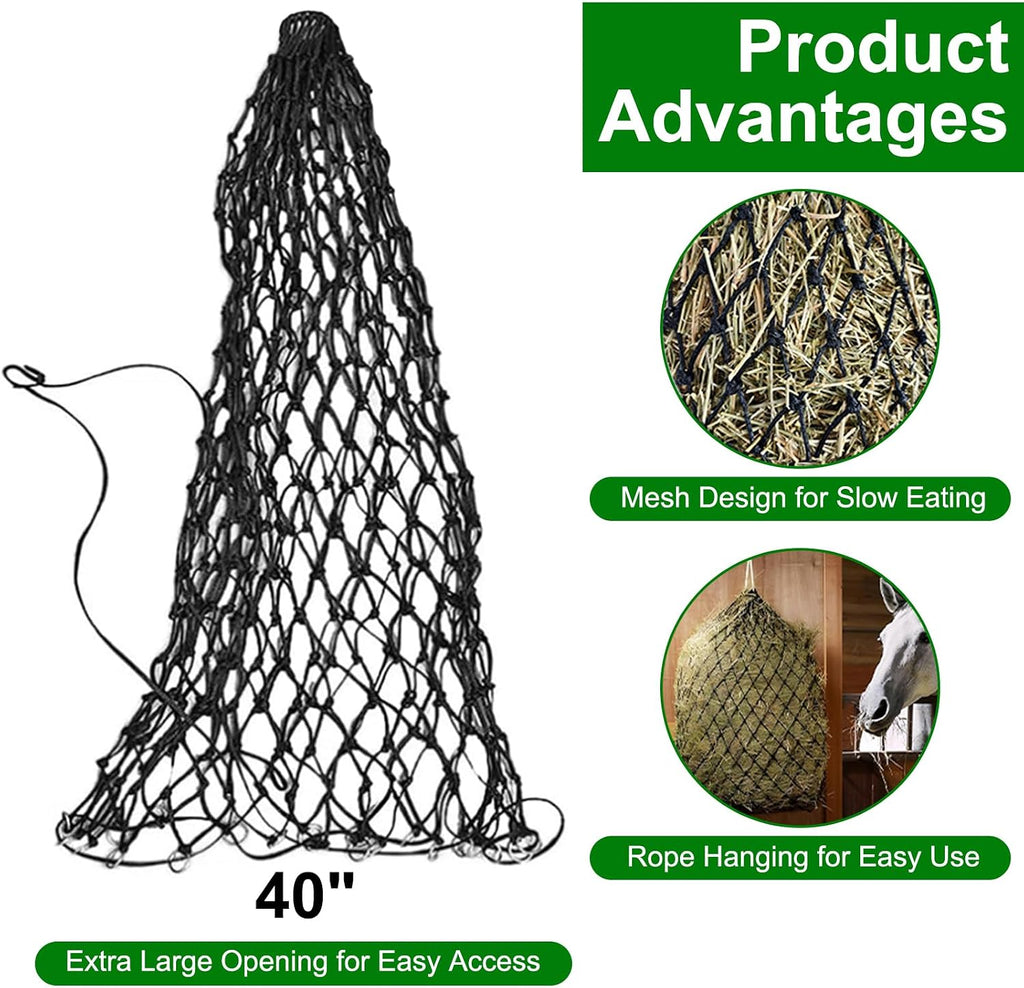 Hay Bags for Horses, 2 Pack Hay Nets for Horses Slow Feed, Goats, Livestock, 40" Large Opening Polyester Rope Hay