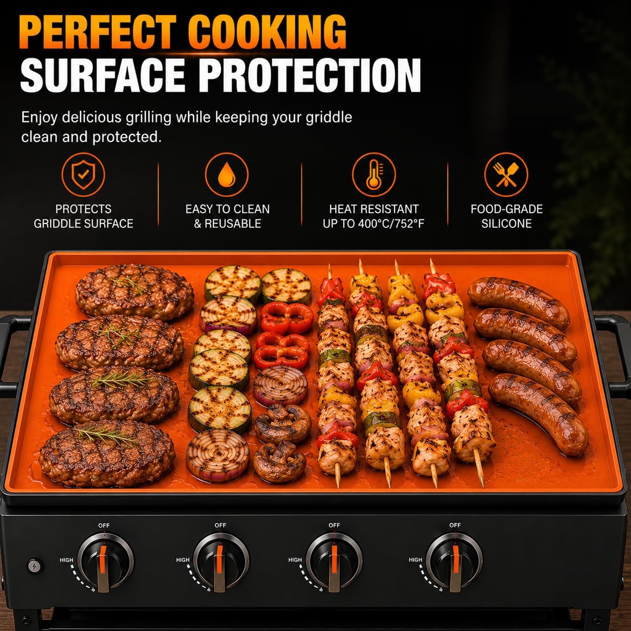 Silicone Griddle Mat for Member's Mark 4 Burner 36" Propane Gas Griddle with Cover, Reusable Griddle Cover Mat for