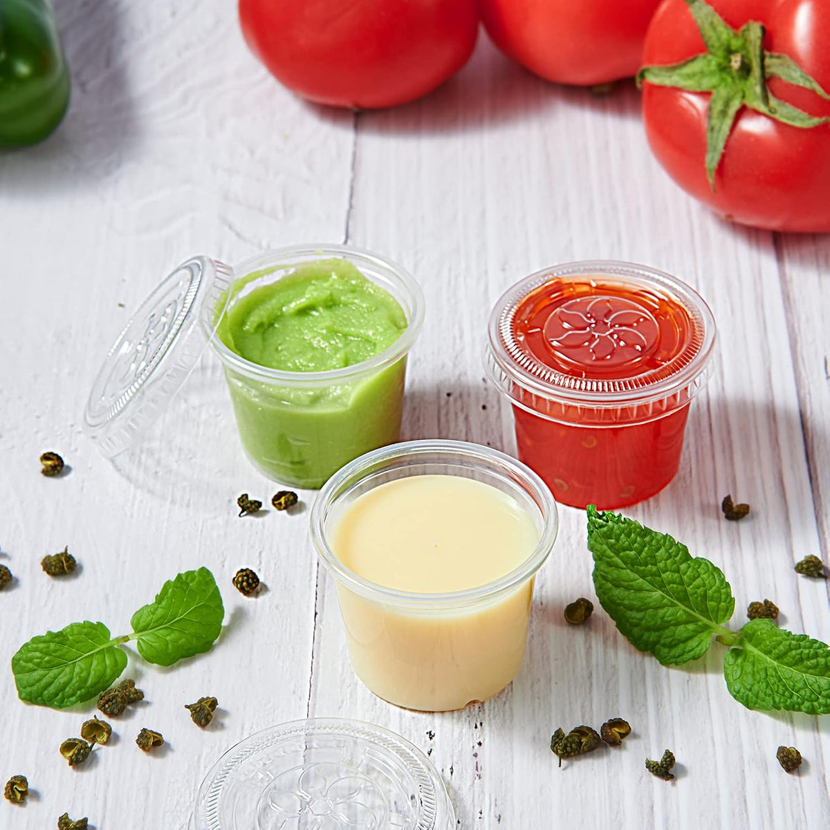 400 Sets 1 oz Plastic Portion Cups with Lids, Plastic Sauce Cups with Lids