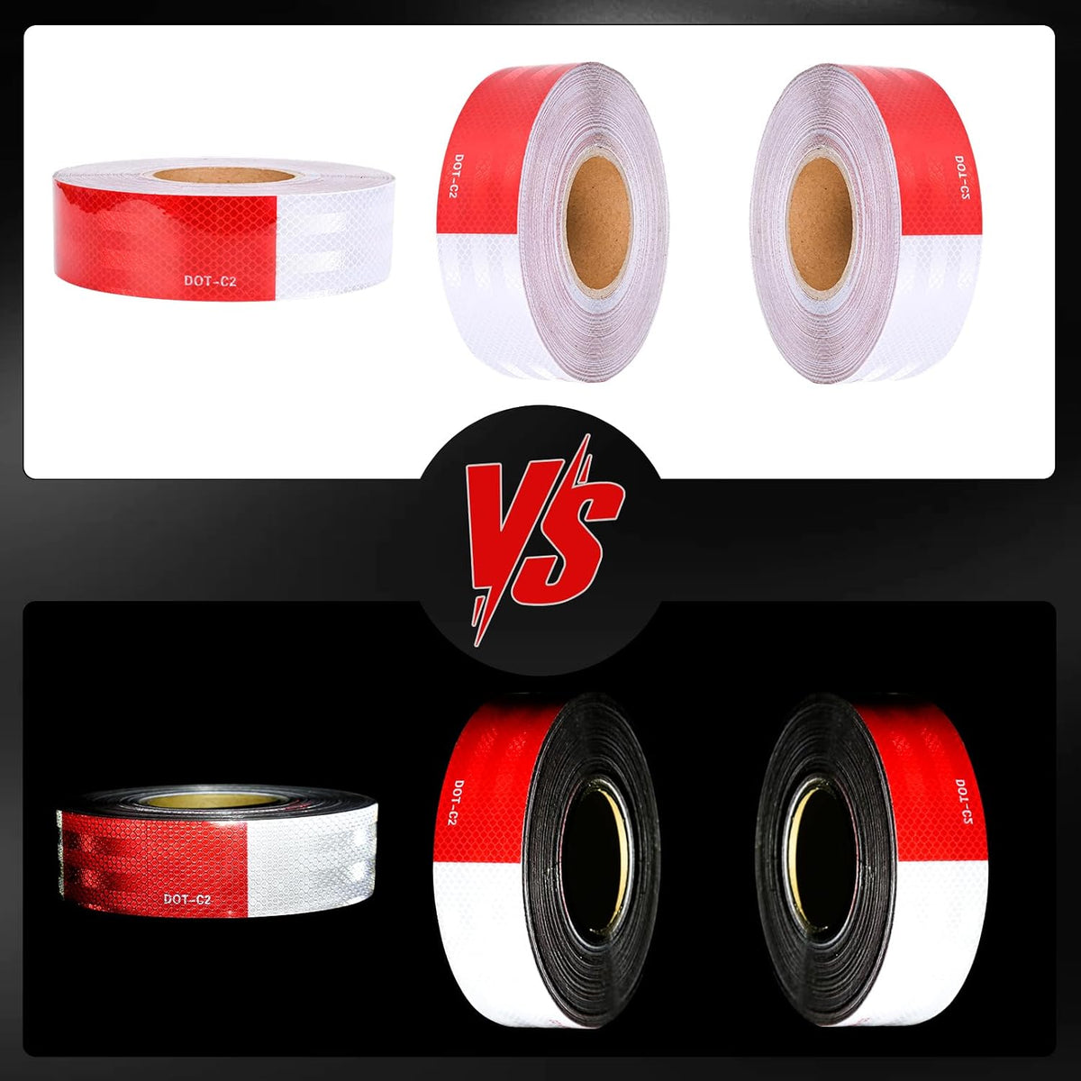 Reflective Tape 2" X 160' Red/White High Intensity DOT-C2 Trailer Reflector Tape Outdoor Waterproof Conspicuity