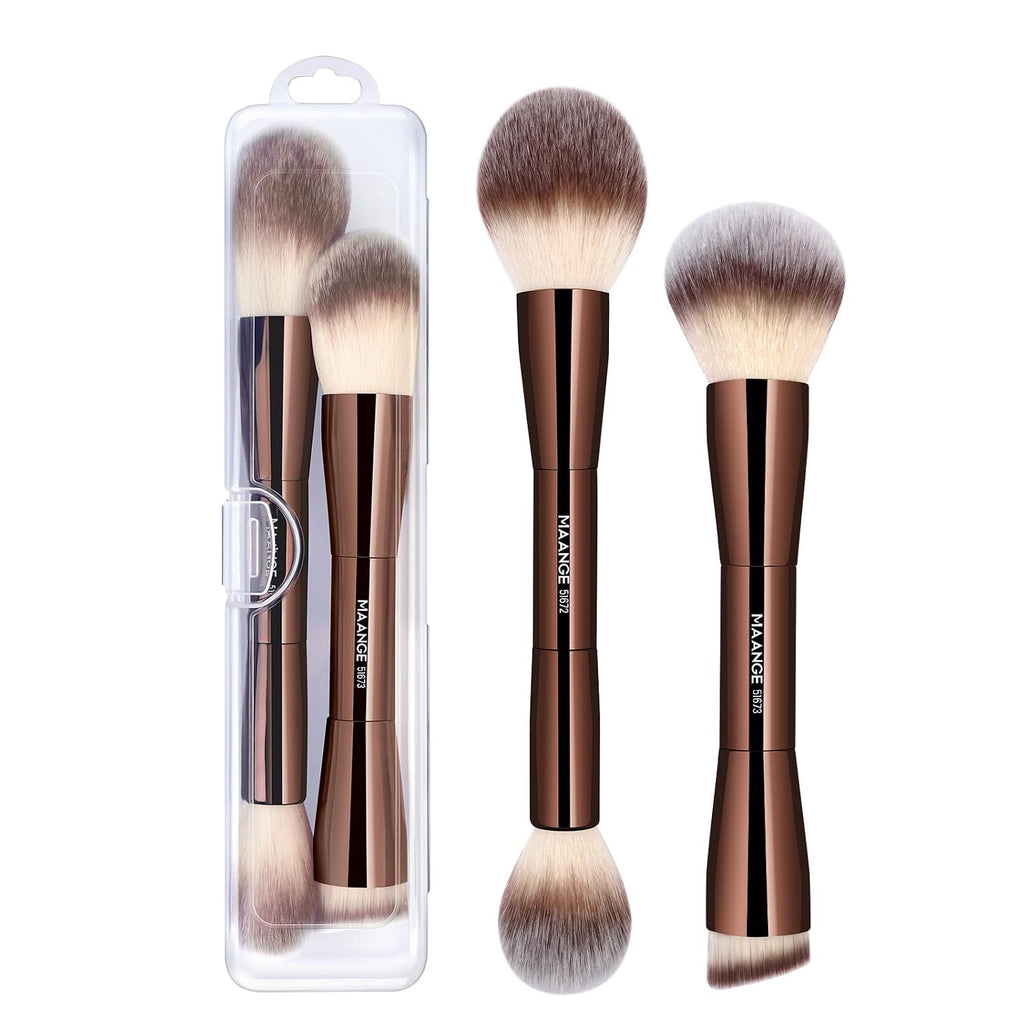 Foundation Makeup Brushes Set 2Pcs Double Ended Makeup Brush for Blending Liquid Powder Concealer Cream Blush Buffe