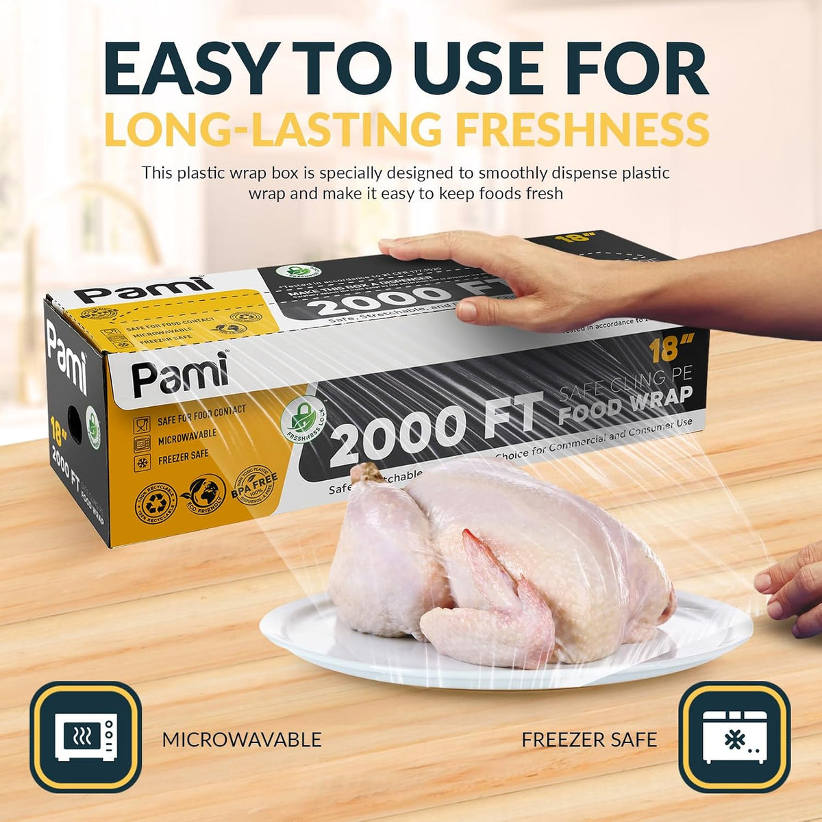 Plastic Food Wrap 18 in x 2000 ft with Slide Cutter,BPA Free,Microwave