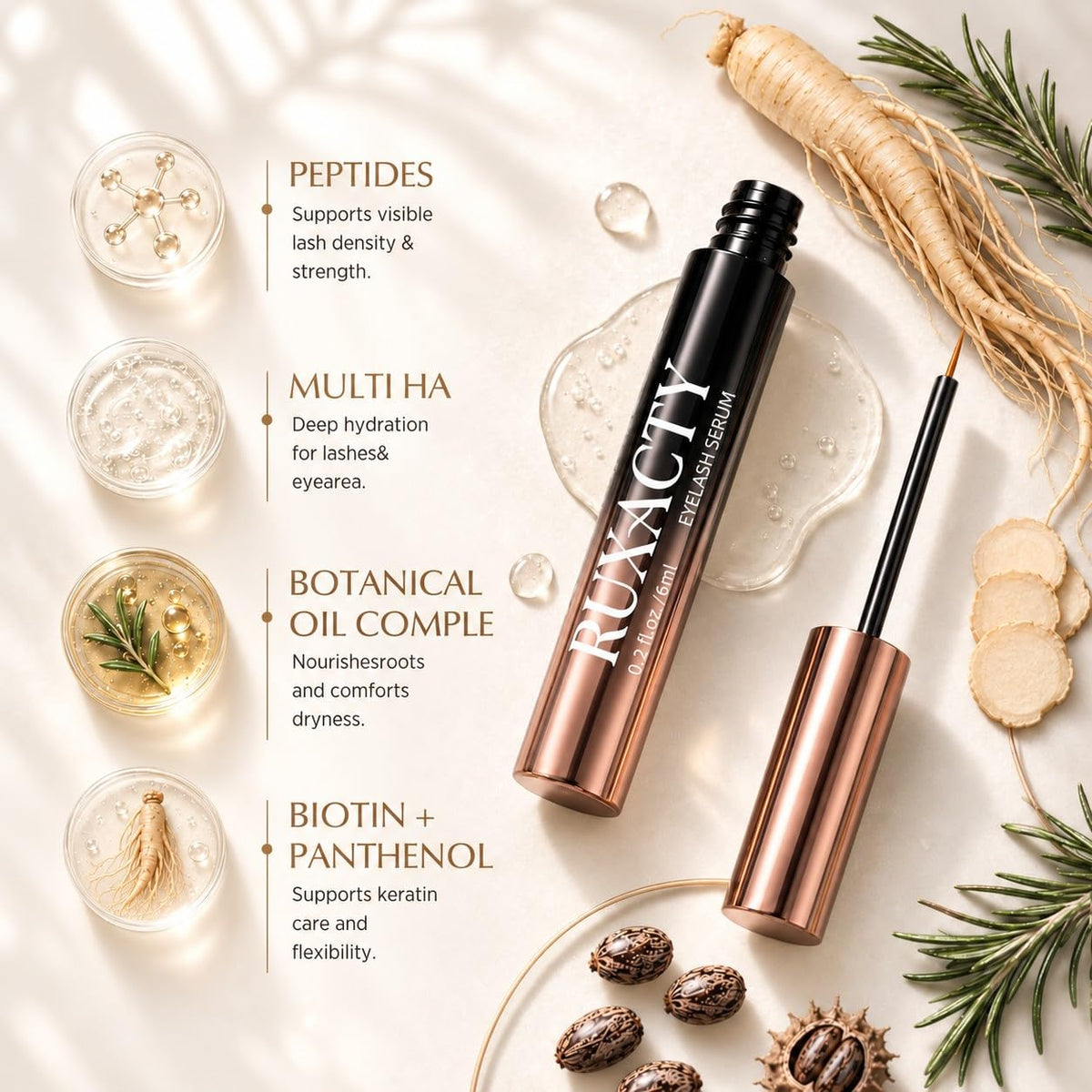 Lash Serum for Eyelash Growth: Peptide & Biotin Lash and Brow Serum, 6 mL