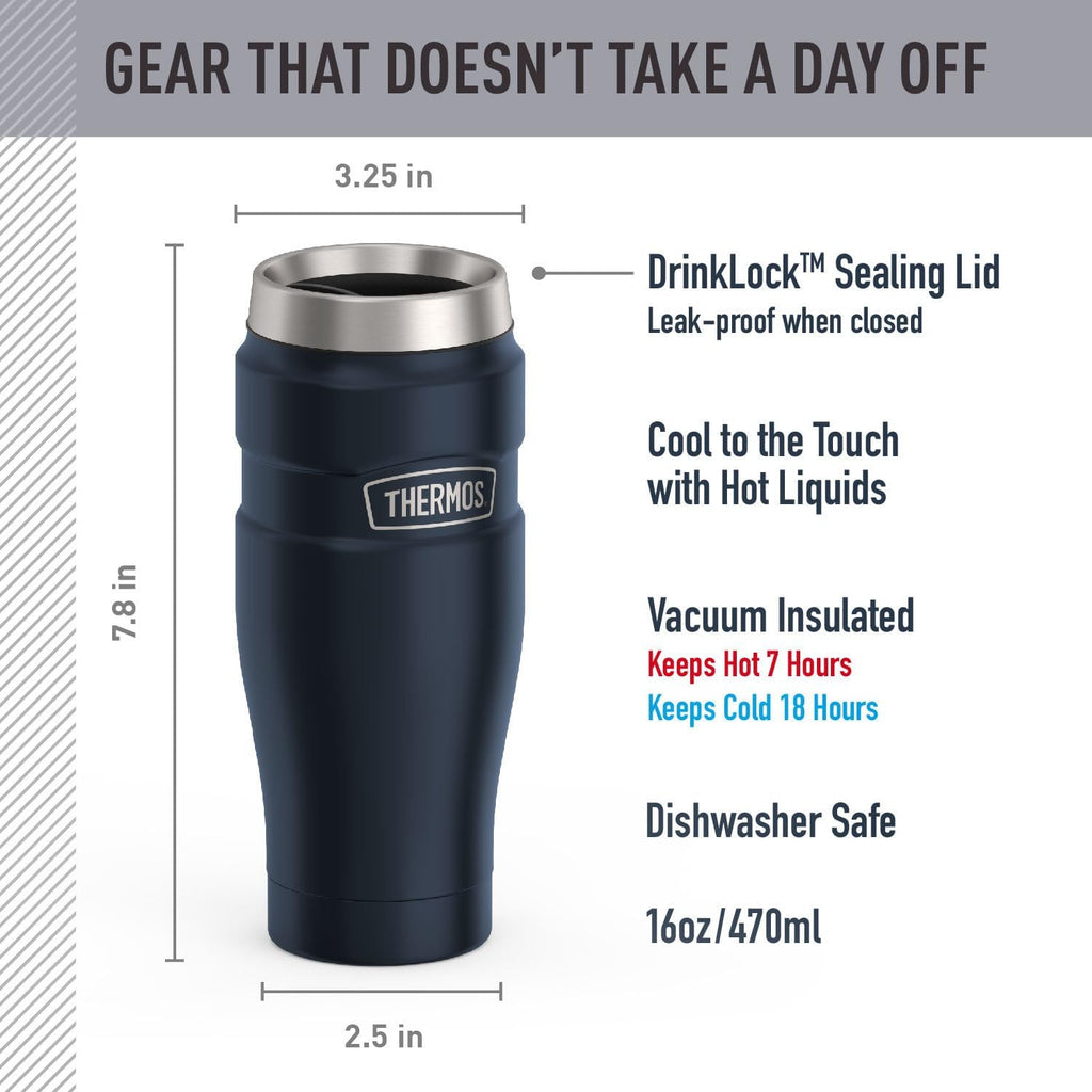 Stainless King Vacuum-Insulated Stainless Steel Tumbler - 16oz, Midnight Blue - Insulated Coffee Tumbler for Hot &