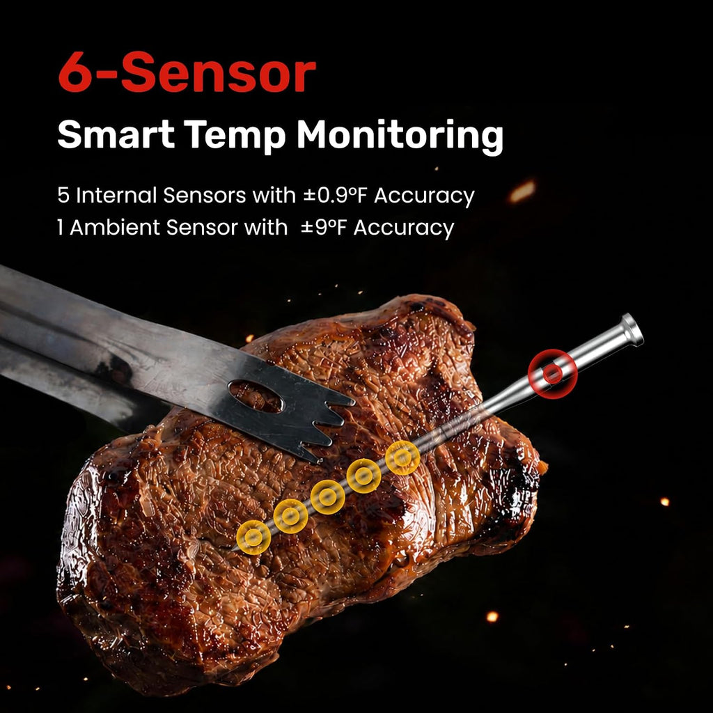 Wireless Meat Thermometer, Bluetooth 5.4, 6-Sensor, ±1°F Accuracy