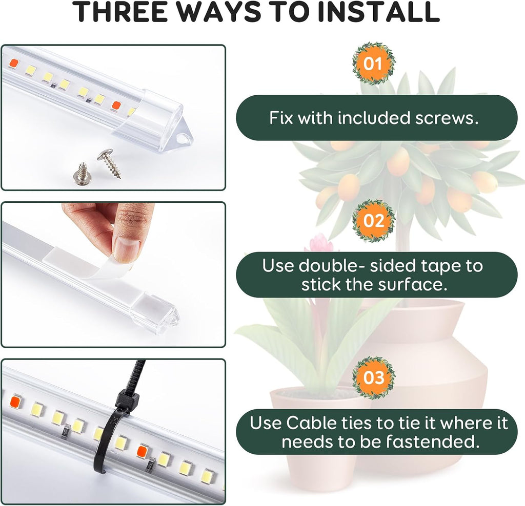 16'' 4 Bars Grow Light Strips for Indoor Plants with Auto ON/Off Timer 6/12/18H, 5 Dimmable Levels for Shelves Plant