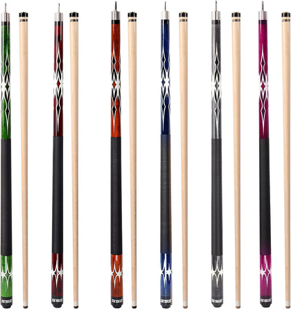 GSE 58" 2-Piece Canadian Maple Hardwood Billiard Cue Sticks, 18/19/20/21oz | Several Colors, 12mm Leather Tip, Quick
