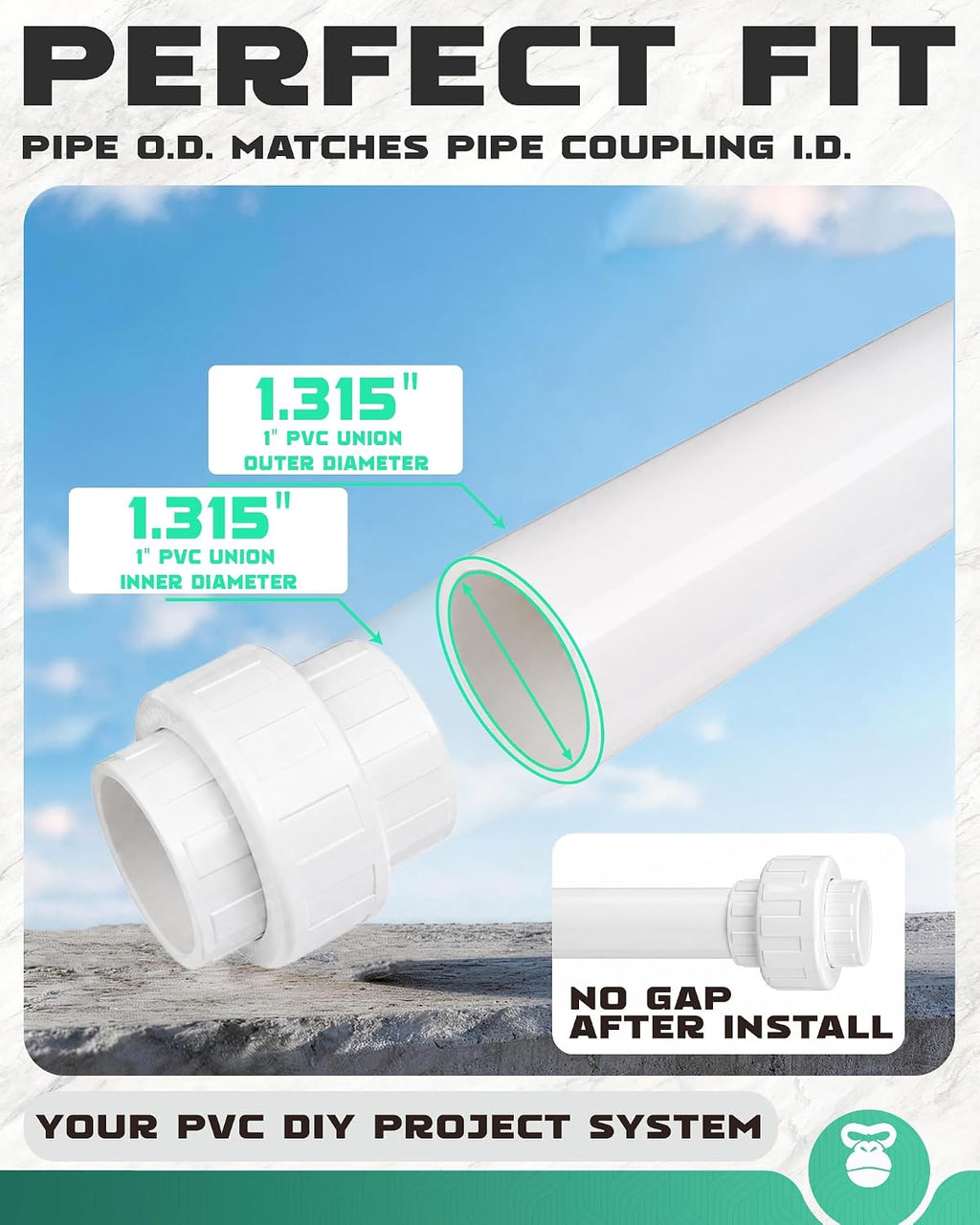 1 Inch PVC Union Coupling, Fits 1.315" OD SCH 40 PVC Pipe