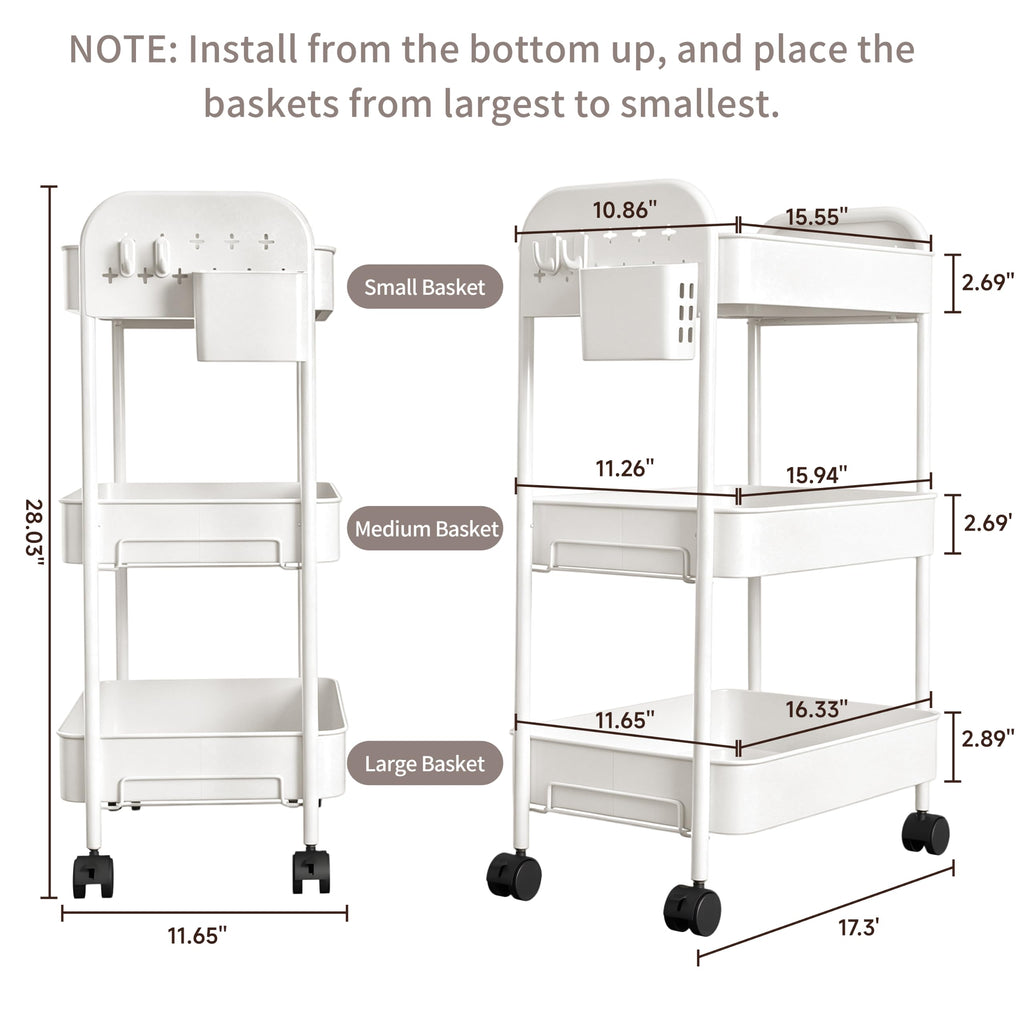 Heavy-Duty Rolling Cart 3 Tier Metal Utility Storage Cart