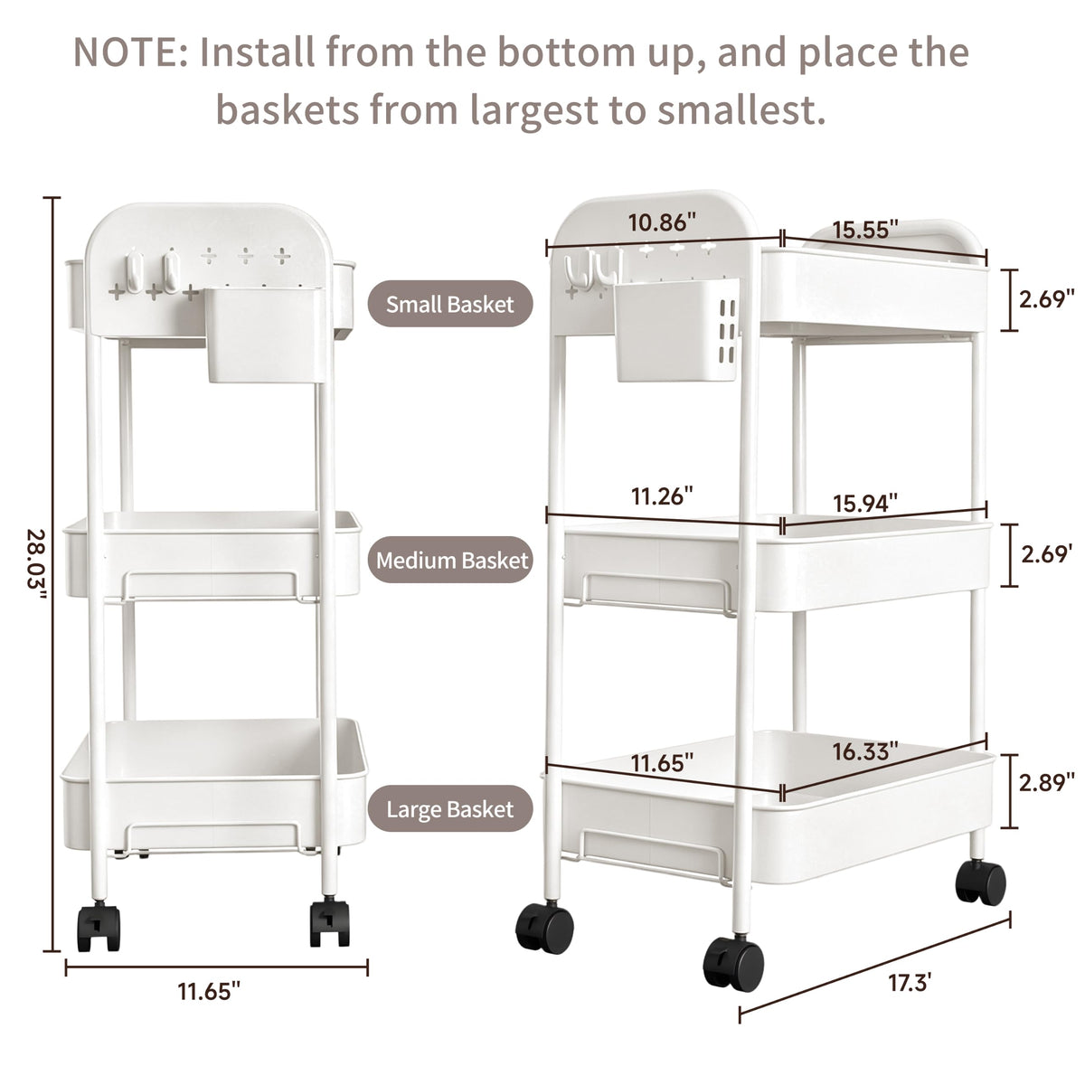 Heavy-Duty Rolling Cart 3 Tier Metal Utility Storage Cart