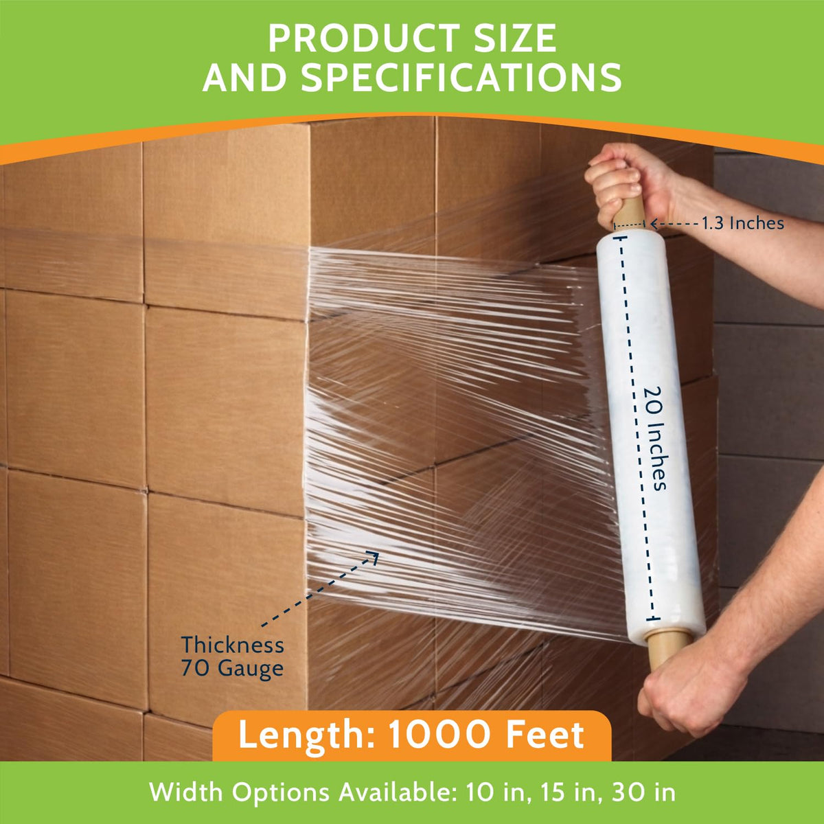 PSBM Stretch Wrap with Handles, 8 Rolls 20 Inch x 1000 Feet 70 Gauge Heavy Duty Clear Plastic Wrap Industrial