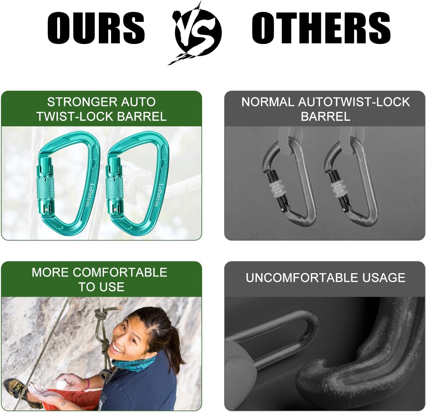Auto Locking Carabiners 24KN (Major Load 5400 lbs) Heavy Duty Spring Lock Carabiners, Secure Climbing Carabiner with