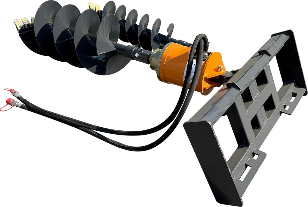 12" 18" Auger Drill Bit Auger Drive with 6k Motor Standard Skid Steer Attachments Post Hole Digger, 35" Working Depth