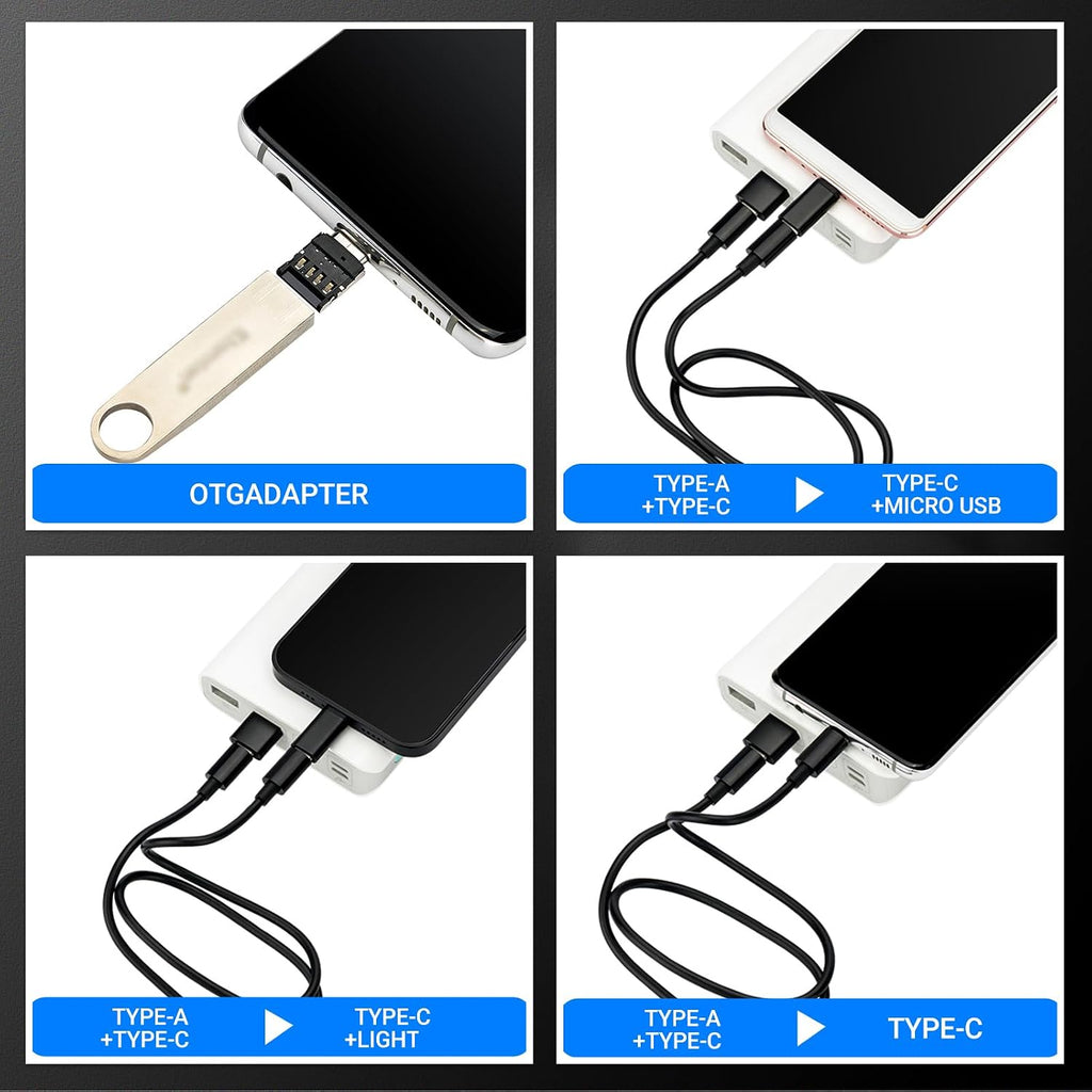 5 in 1 Data Cable Adapter Travel Kit,Data Transfer Cable Storage with Micro USB Type-A OTG Adapter,1.8ft Data Charger