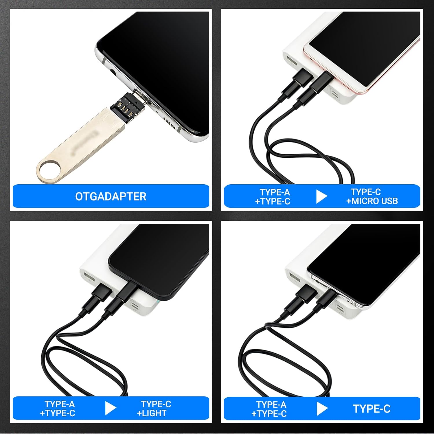 5 in 1 Data Cable Adapter Travel Kit,Data Transfer Cable Storage with Micro USB Type-A OTG Adapter,1.8ft Data Charger