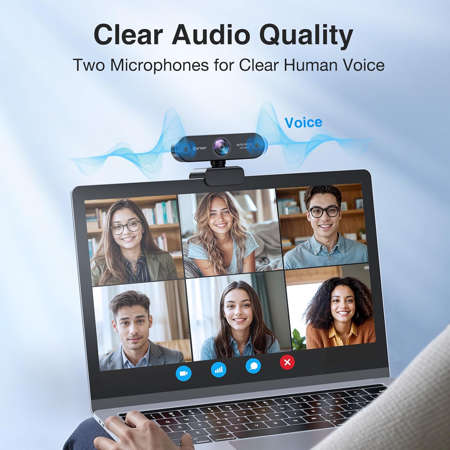 1080P Webcam with Microphone, eMeet Nova AutoFocus HD Webcam, 96°View Web Camera w/ 2 De-Noise Mics for