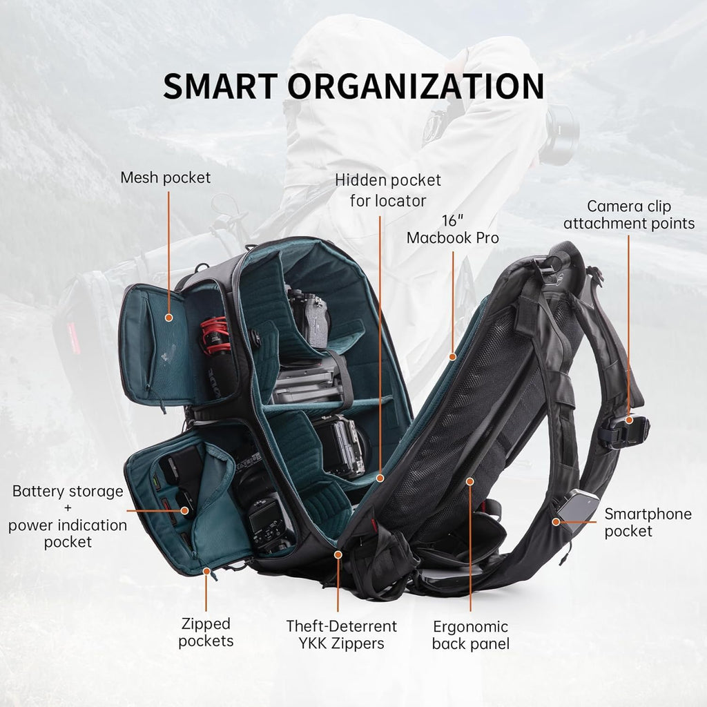OneMo 2 25L-33L Camera Backpack with Shoulder Bag for Photographer | Waterproof DSLR Camera Pack for