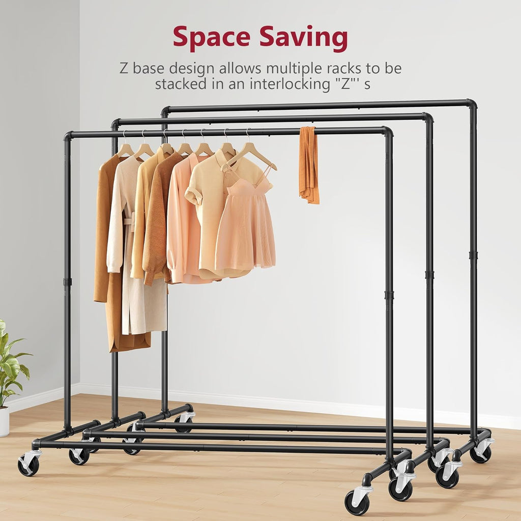 2 Packs Black Clothing Racks for Hanging Clothes Heavy Duty Z Racks | Industrial Clothing Rack with Wheels, Z Base