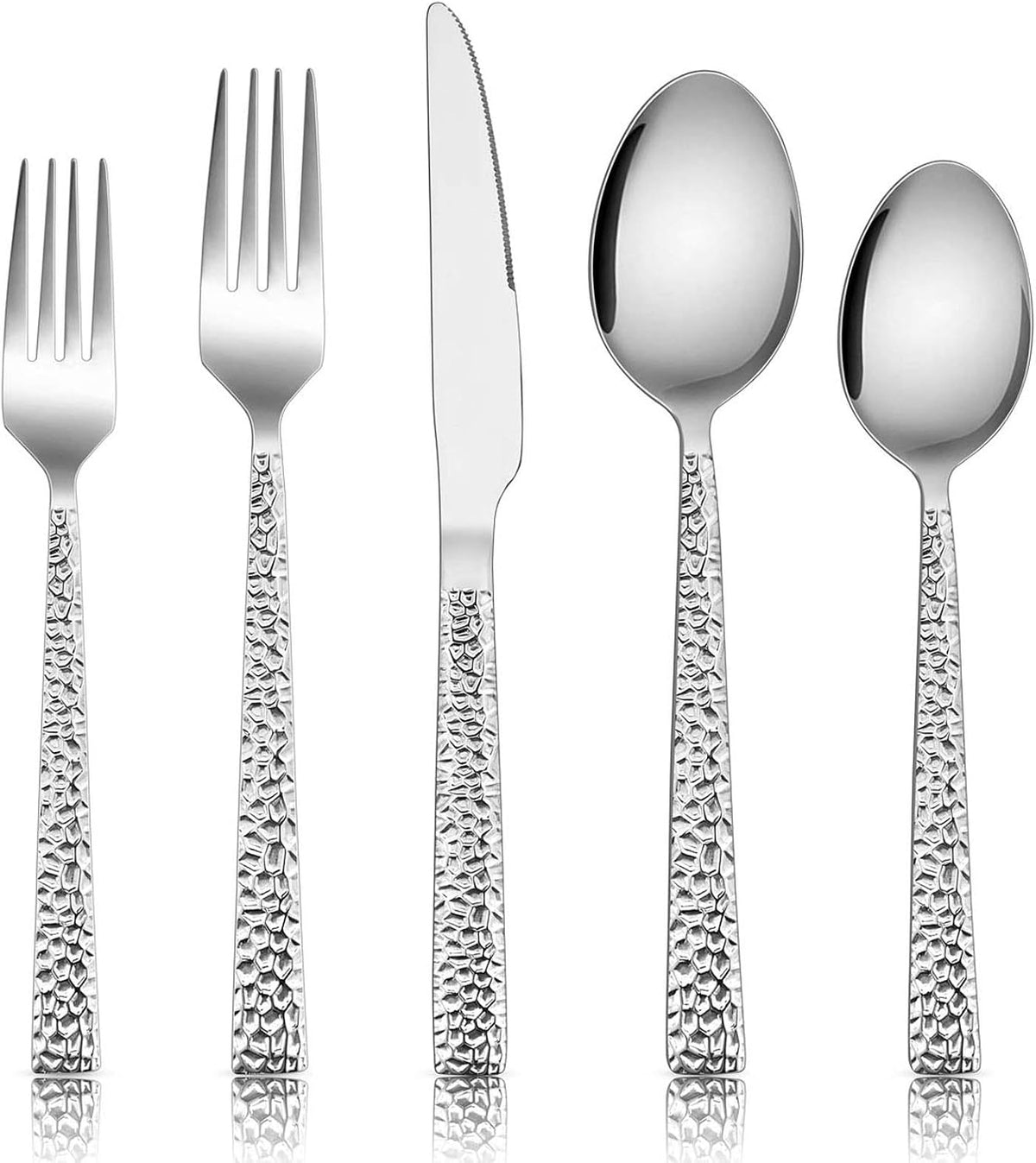 60-Piece Silverware Set, Hammered Stainless Steel Square Flatware Cutlery Set for 12, Tableware Set Eating Utensils