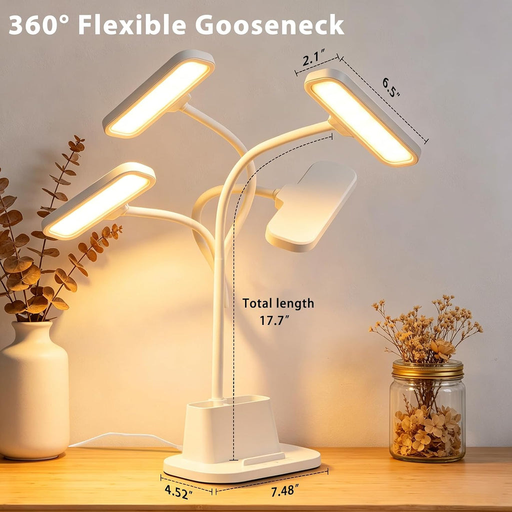 LED Desk Lamp for Dorm Small Desk Lamp with Pen Holder 5 Color Modes White | Dimmable Touch Control, USB Charging