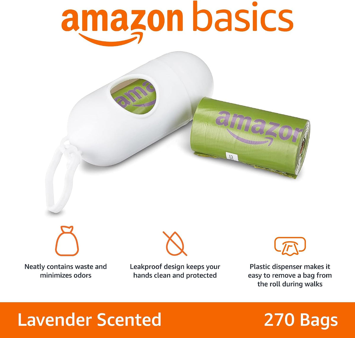 Premium Leak Proof Dog Poop Bags with Dispenser and Leash Clip, Lavender Scented, 13" x 9", 270 Count (18 Rolls of 15)