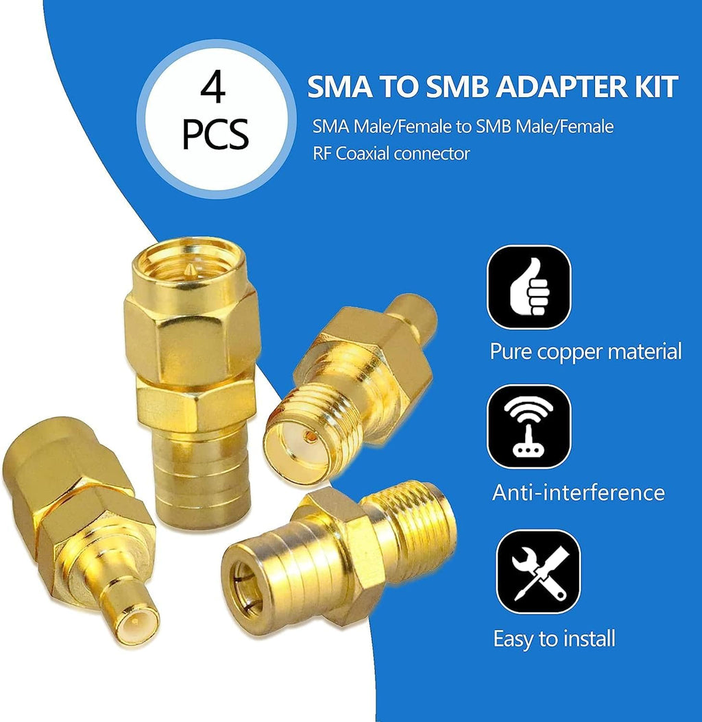 4PCS SMA to SMB Radio Antenna Coax Adapter, SMA Male/Female to SMB Male/Female Coax Connector for DAB Car Aerial