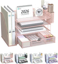 Desk File Organizer, 4 Tier Desktop Paper Letter Tray Organizer with Drawer and 2 Pen Holders, Office Desk