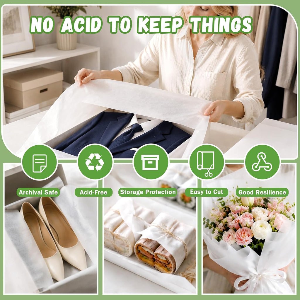 Acid Free Tissue Paper for Storage, 300 Sheets 24 x 33 in Bulk Large White Tissue Paper, Archival Packing Paper for