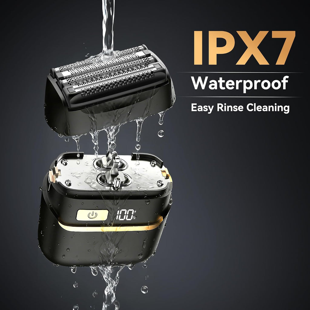 Electric Foil Shavers for Men, Portable Face Razor for Travel, Wet Dry IPX7 Waterproof Cordless Shaver with USB-C