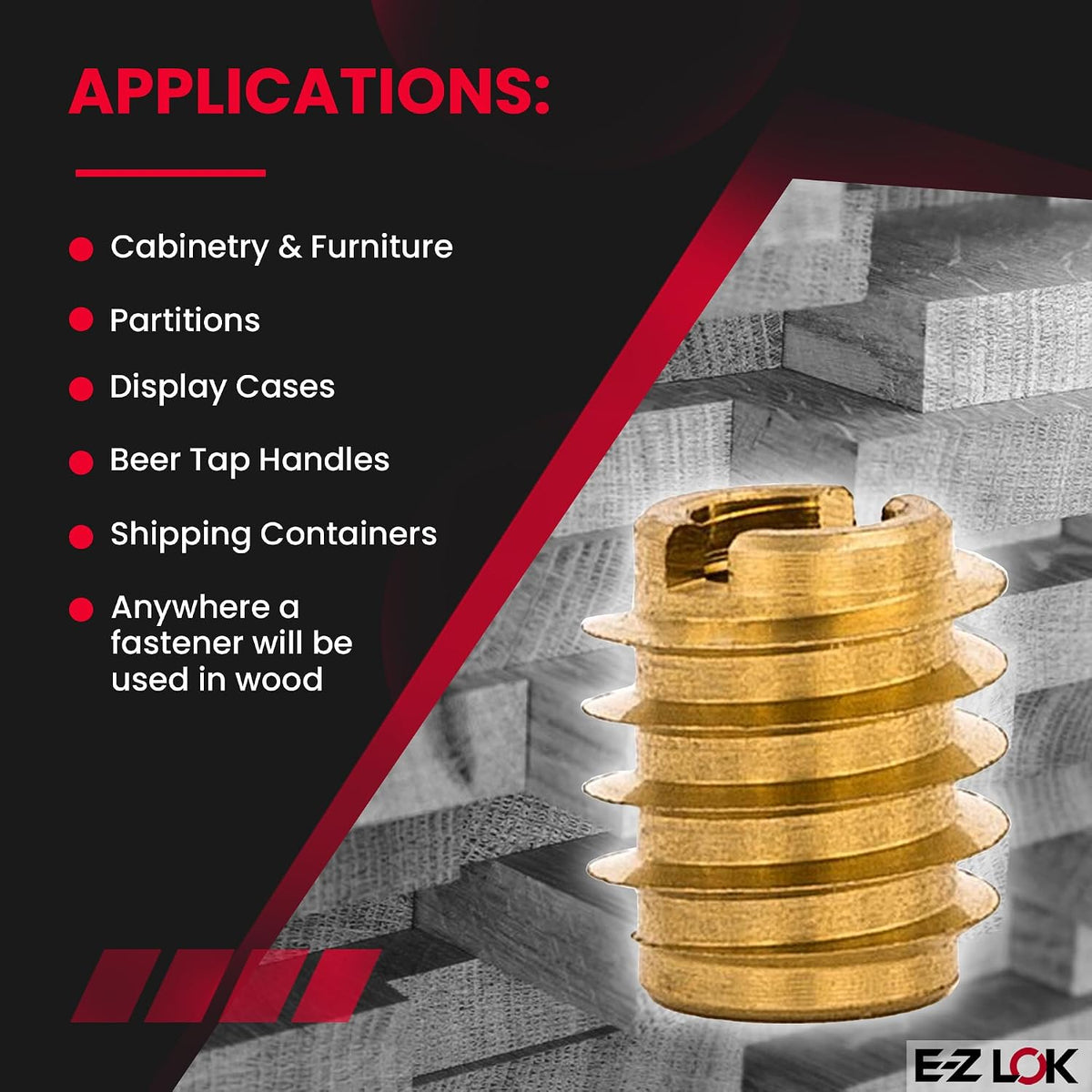 E-Z LOK Knife Thread Insert for Hard Wood, 6-32, 0.375 in, 25 ct