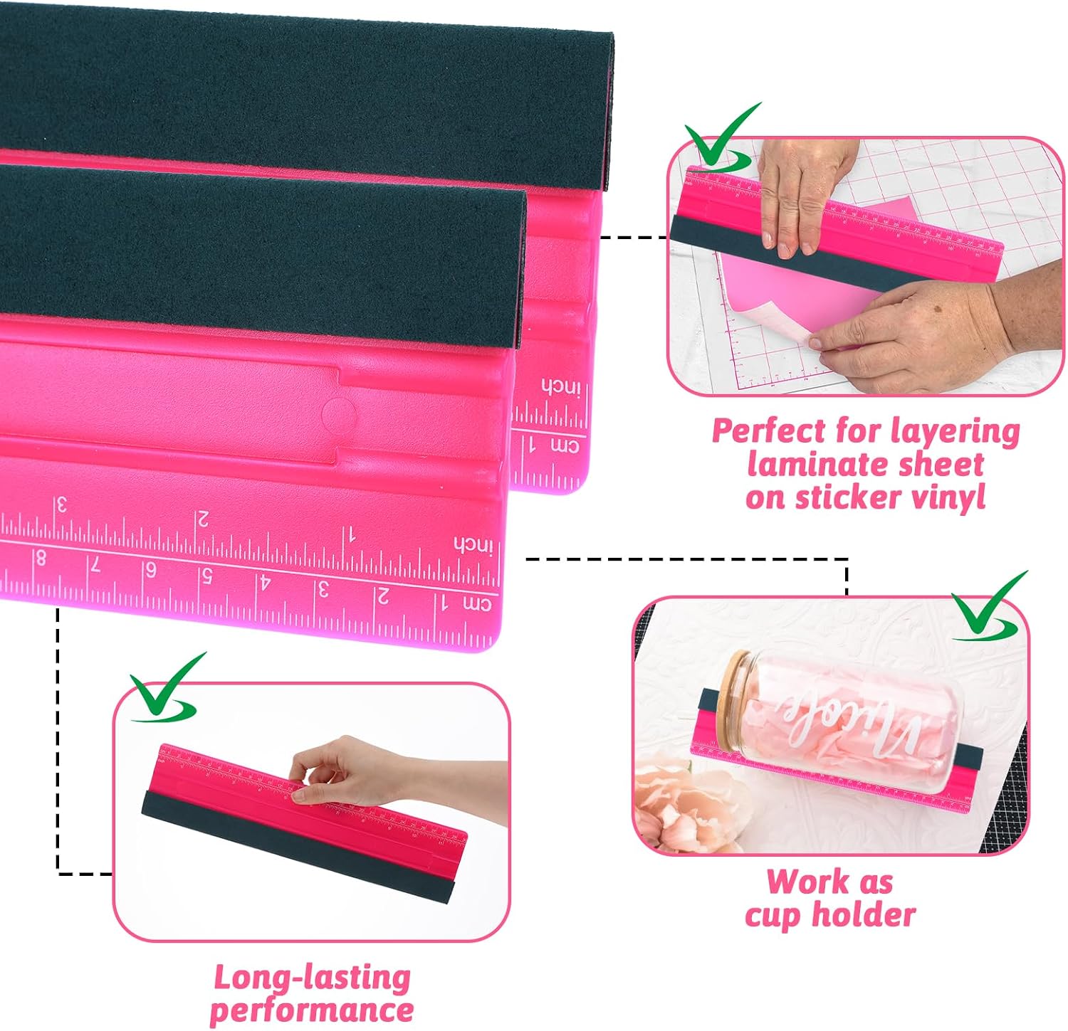 Wallpaper Smoothing Tool, Professional Vinyl Squeegee with Ruler Felt Squeegee for Vinyl Decals Sticker Paper