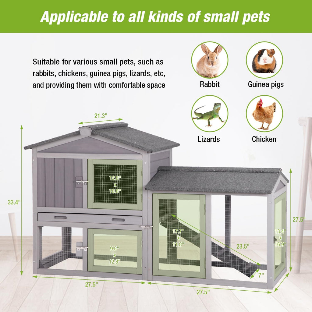 Rabbit Hutch Outdoor No Leak Plastic Tray Bunny Cage Indoor with Large Run Space Extensible Chicken Coop