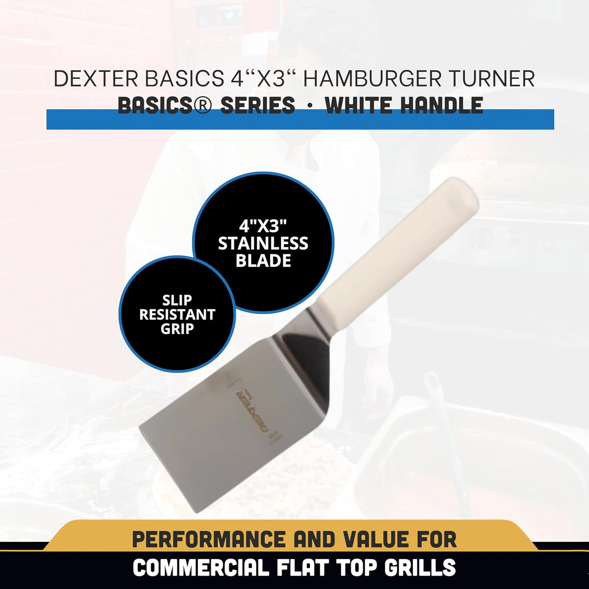 Russell Basics 4" x 3" Hamburger Turner | P94854 | Square-End Stainless Steel Spatula with Offset Blade &