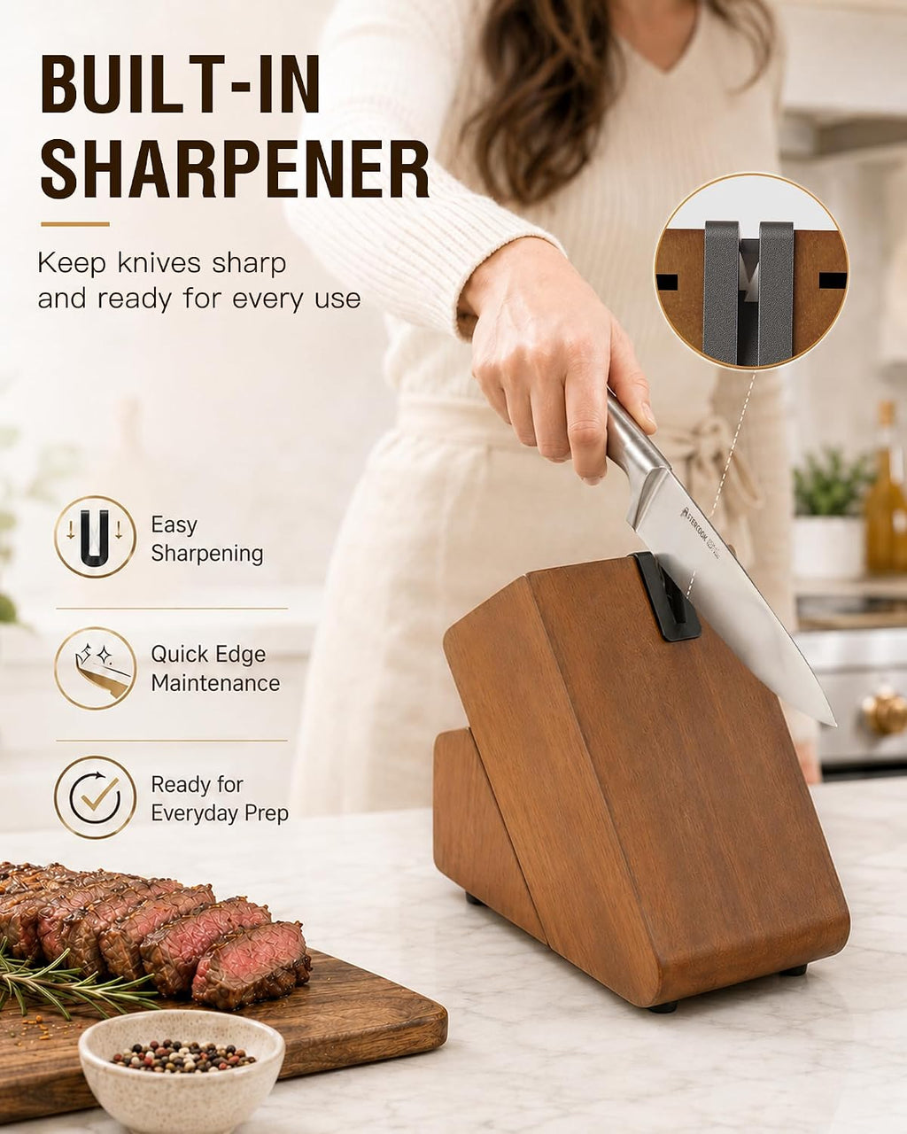 Knife Set 15 Piece German Steel Kitchen Knife Block Set