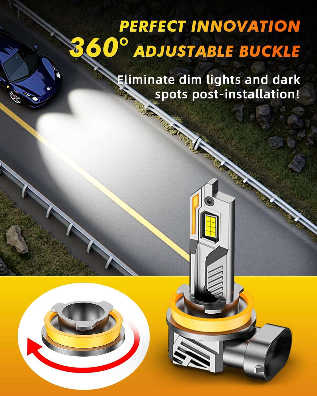 H11/H9/H8 Light Bulbs, 100,000LM 12X Super Brighter, OEM Size | 6500K Cool White H11/H9 Fog Light Bulbs and Off-Road
