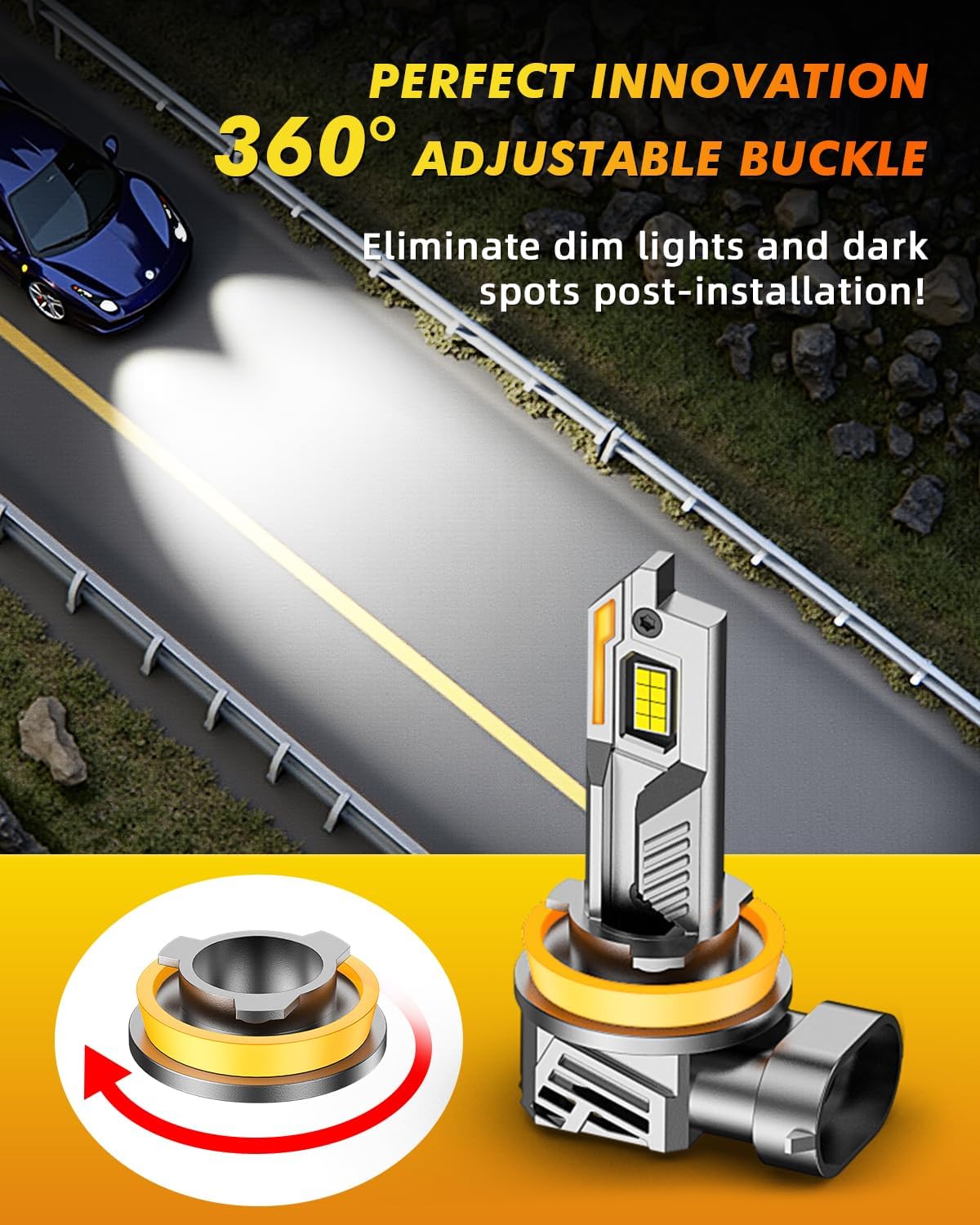 H11/H9/H8 Light Bulbs, 100,000LM 12X Super Brighter, OEM Size | 6500K Cool White H11/H9 Fog Light Bulbs and Off-Road