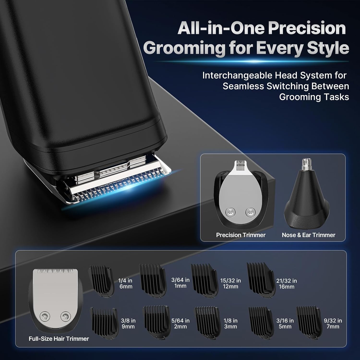 Beard Trimmer Hair Clippers for Men All-in-One Self-Sharpening Electric Men's Cordless Rechargeable Mustache Grooming