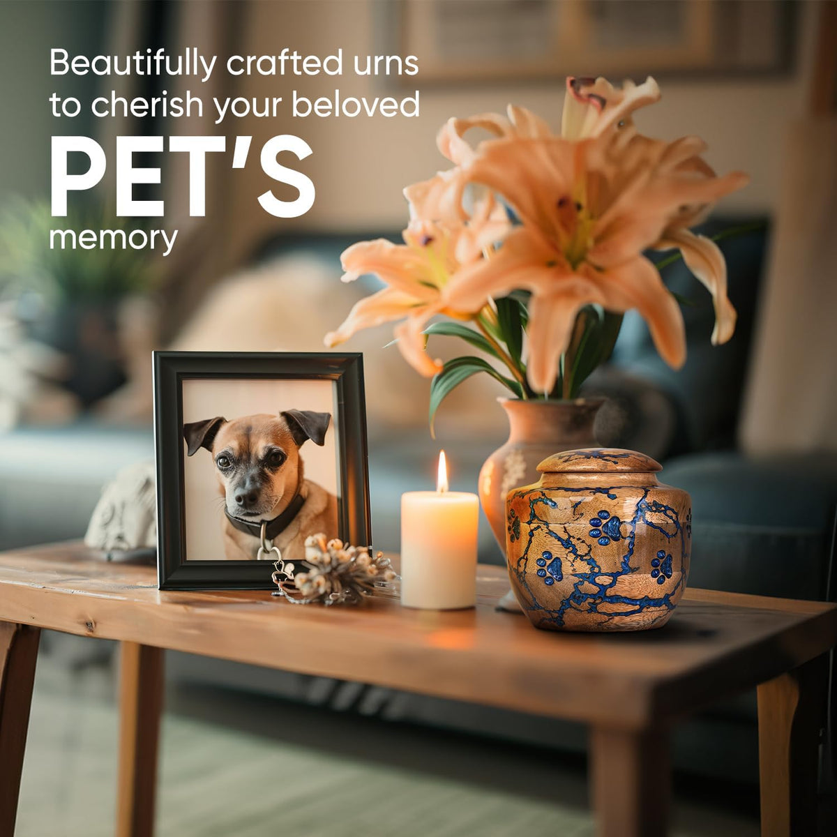 Wood Pet Urns for Dog/Cat Ashes - Small 10 Cu/in Resin Decorative Urn for Ashes for Dog, Urns for Cats - Pet Memorial