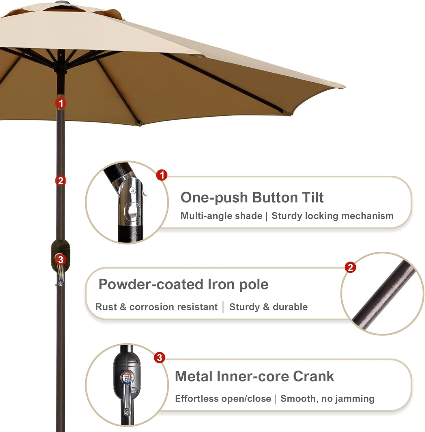 9' Outdoor Patio Umbrella, Outdoor Table Umbrella, Yard Umbrella, Market Umbrella with 8 Sturdy Ribs, Push Button