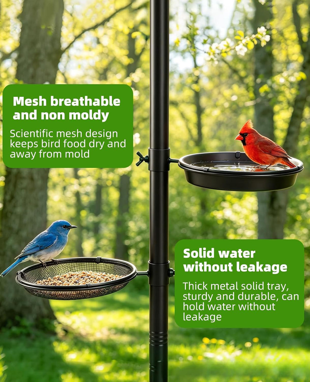 Bird Feeder Pole - 92 Inch Heavy Duty Birdhouse Stand with Squirrel Proof Baffle for Outdoor, Adjustable Bird Feeding