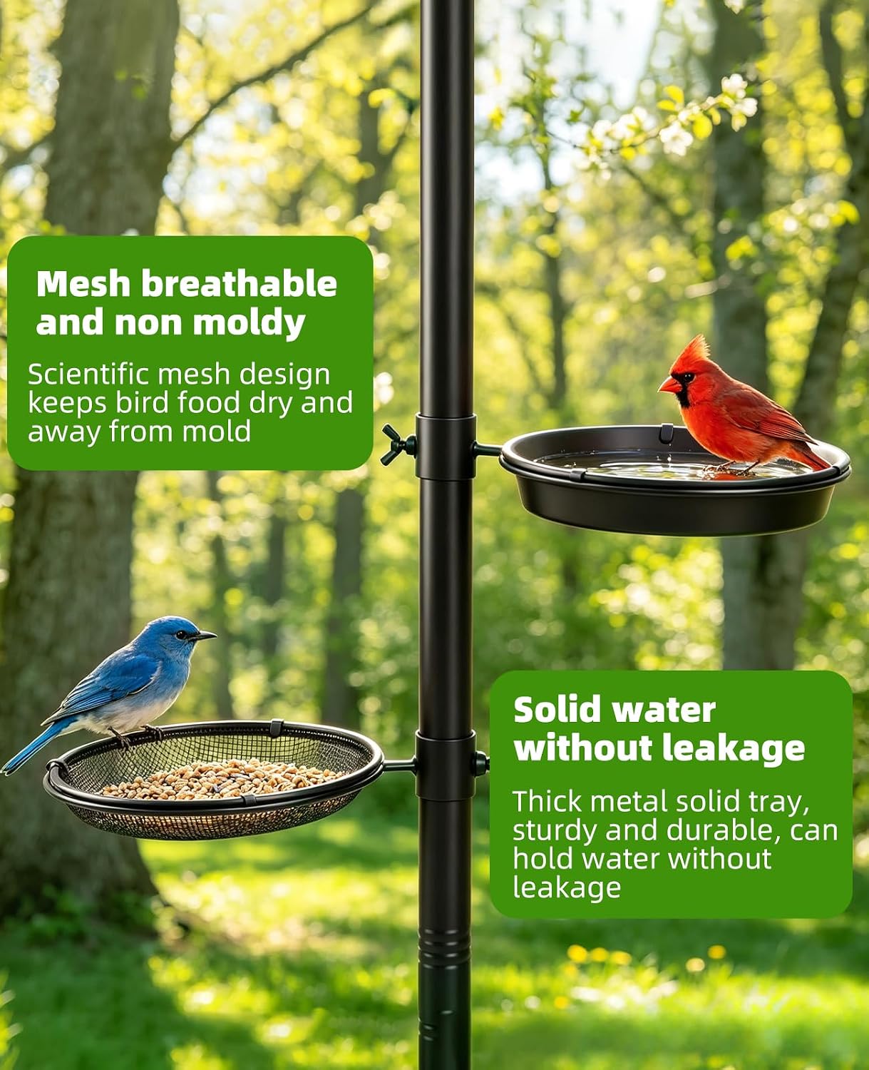 Bird Feeder Pole - 92 Inch Heavy Duty Birdhouse Stand with Squirrel Proof Baffle for Outdoor, Adjustable Bird Feeding