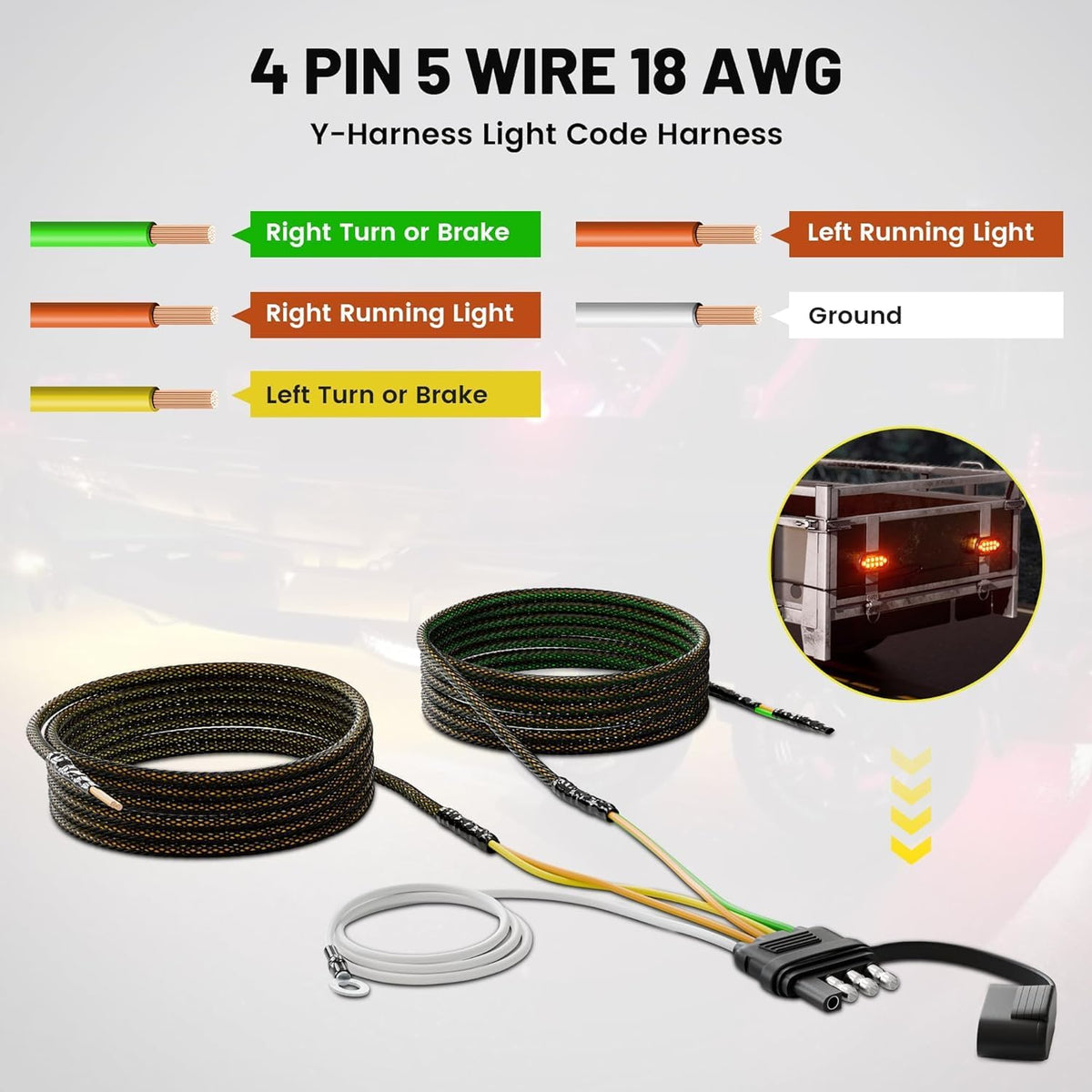 4 Pin 5 Wire Trailer Wiring Harness 22FT for Rewiring Both-Side Taillights, Pure Copper Wishbond Trailer Light Kit 4