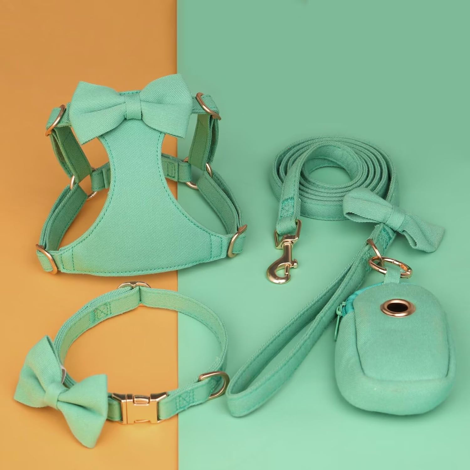 Adorable Small Dog Harness Collar and Leash Set,Cute Puppy Harness Set with 3 Bows for Small Dogs,Shih