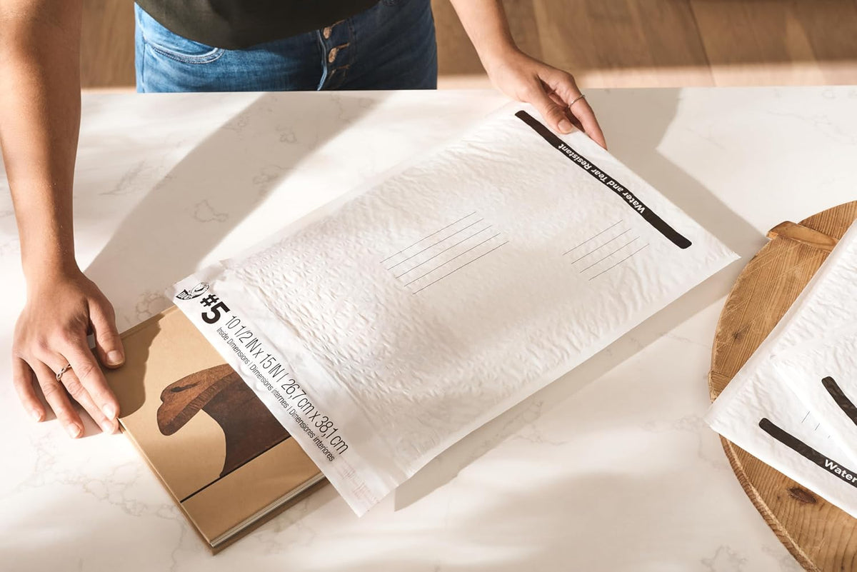 Brand #5 Poly Bubble Mailers, White, 10.5 inch x 15 inch, 25 Pack