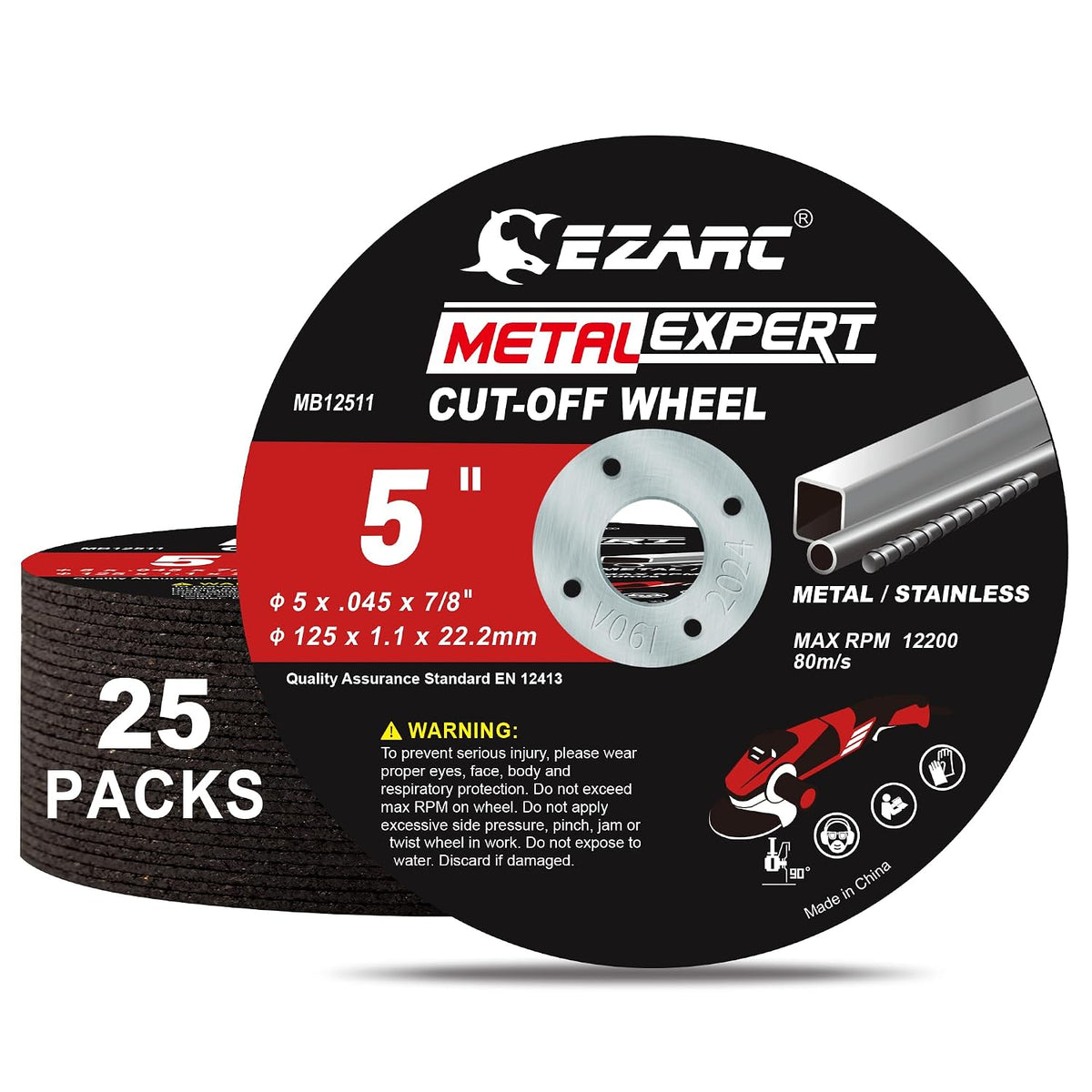 EZARC 5 Inch Metal Cut Off Wheels, .045 x 7/8-Inch, 25-Pack